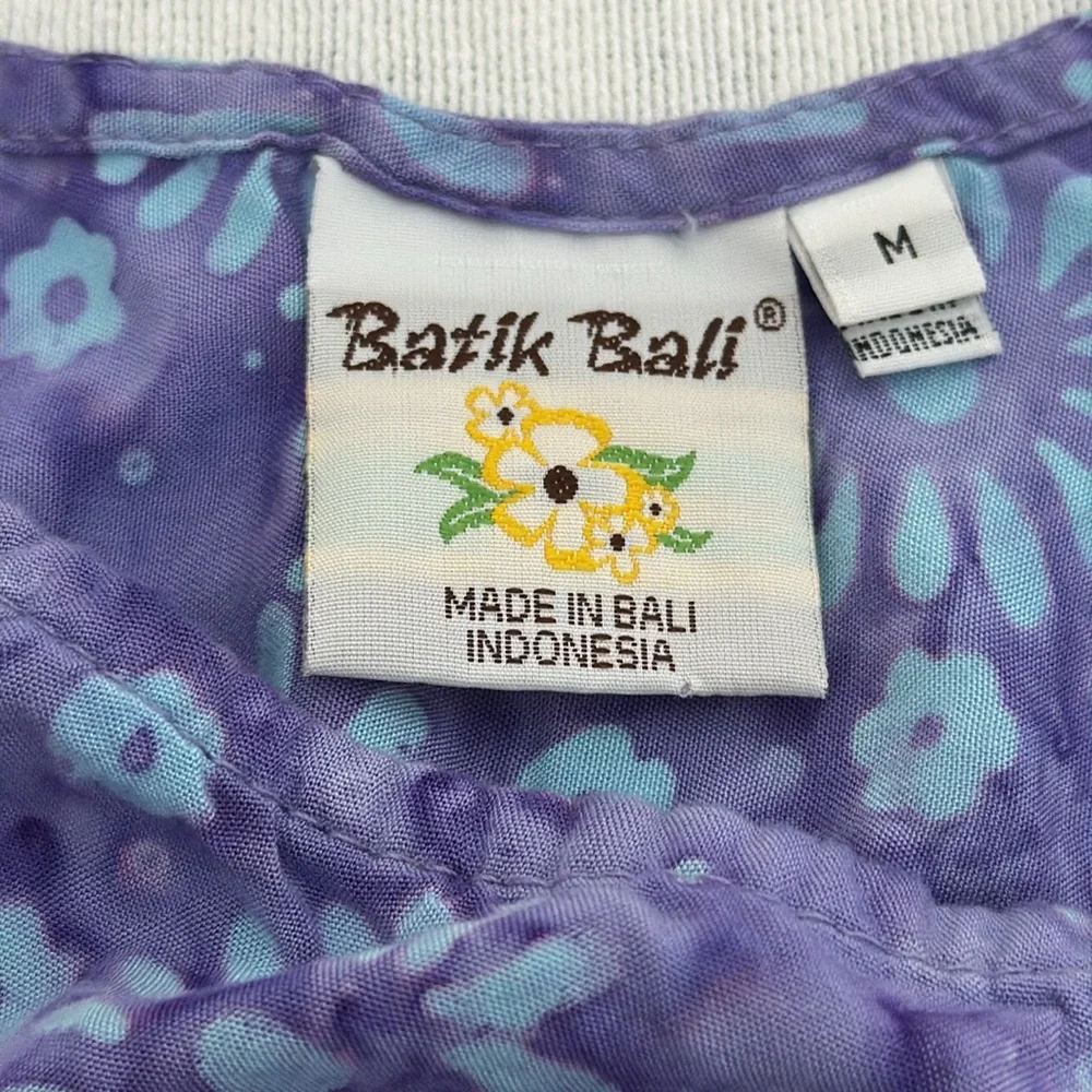 Batik Bali, Floral Purple and blue 100% rayon kids sleeveless Med Dress (mlb)